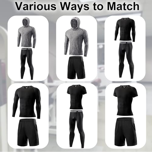 Mens 5Pcs Quick Dry Compression Sets Tops Accessories Clothes Equipment for Workout Gym Athletic Running Sport2