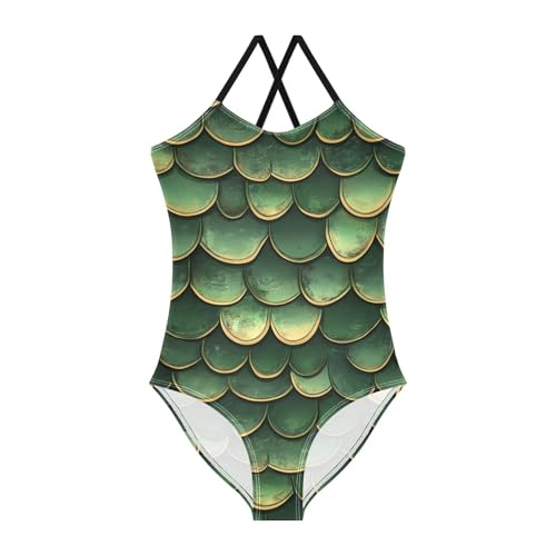 ALAZA Vintage Green Dragon Scale Girl’s Swimsuits Bathing Suit One Piece Beach Swimwear