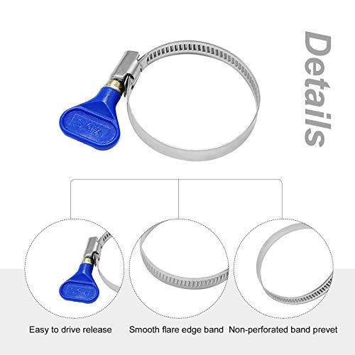 Image of 2 1 /2 inch Blue Hose Clamps Butterfly 50-70mm (2-2.75 inch) Thumb Screw Key Adjustable 304 Stainless Steel Pipe Clamp, 9mm Width 0.6mm Thickness Shank Card, for Pipeline Automotive Dryer Vent Clamp