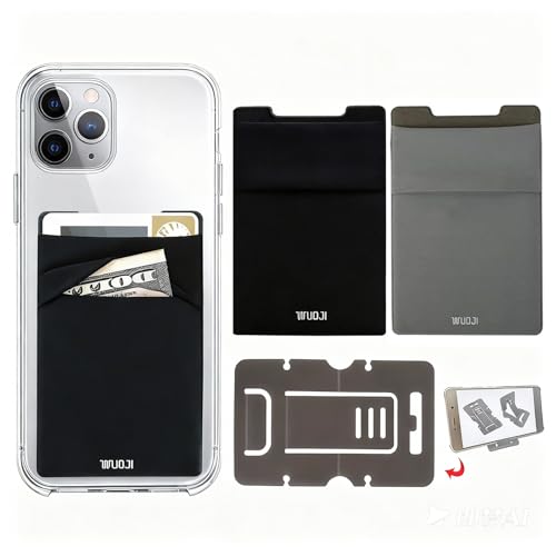 Image of RFID Blocking Phone Card Wallet,Pocket Credit Card ID Case Pouch Sleeve for iPhone Smartphones(Black Gray)-2PC