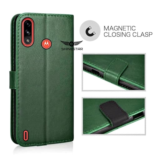 Image of SHINESTAR Motorola Moto E7 Power Flip Back Cover | PU Leather Flip Cover Wallet Case with TPU Silicone Case Back Cover for Motorola Moto E7 Power- Green