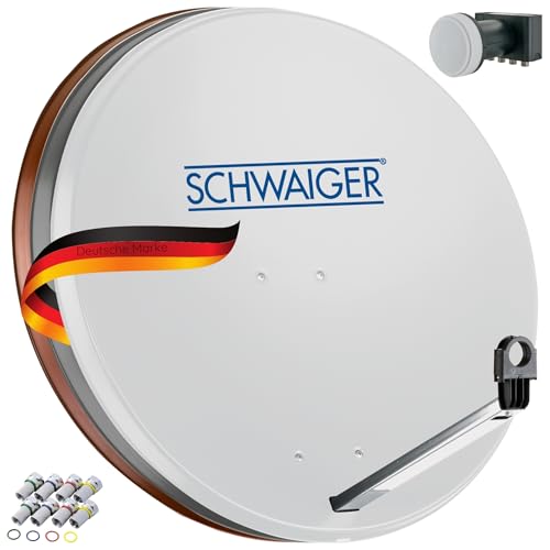 SCHWAIGER 531 Installation Sat Kit Satellite Parabole Quad LNB numérique 8X fiches F 7mm Antenne Sat en Acier Kit Complet Gris Clair 74,5 x 84,5cm