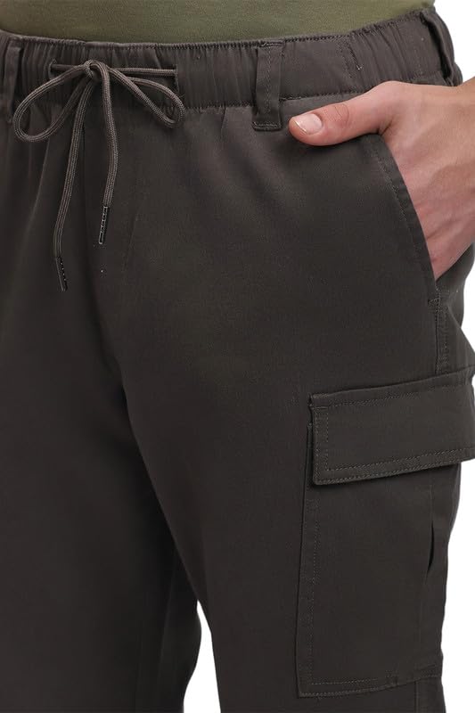 Image of Dennis Lingo Men's Cotton Lycra Full Length Solid Slim Fit Cargo Trousers