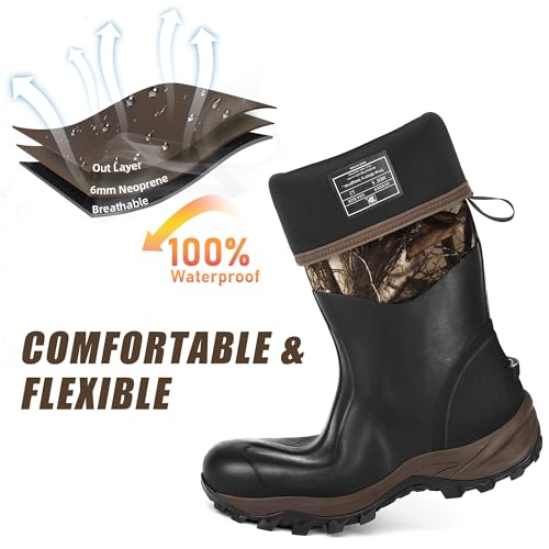 Image of Trudave Rubber Boots for Men & Women with Steel Shank, Mens Rain Boots Waterproof Insulated, Reliable 6mm Neoprene Warm Anti-slip High Traction Multi-season Dry Mud Boot for Outdoor, Work, Hunting