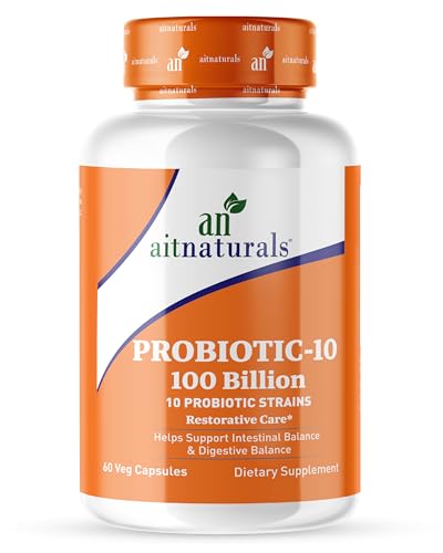 Aitnaturals Probiotic 10-100 Billion (60 veg Capsules) | Support Intestinal & Digestive Balance Ideal Immune System Bowel regularity function Promotes Healthy Skin Optimize mental Health | Non-GMO