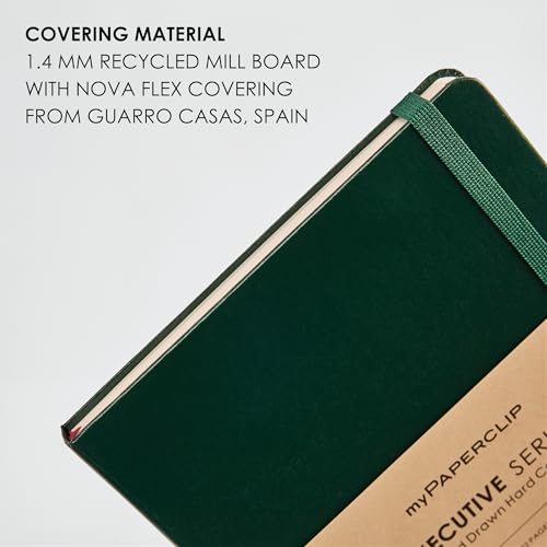 Image of myPAPERCLIP Executive Series A5 Squared Notebook | Hardcover, 80 GSM, 192 Pages | Bookmark, Elastic Band, Back Pocket | Flat Lay Design | Green