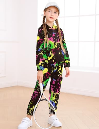 LecGee Kid Girls 2 Piece Outfits Tie Dye Hoodie Sweatsuit Sets Long Sleeve Pullover Sweatshirt and Jogger Pants Set4