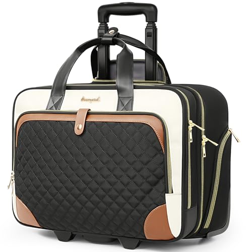 Image of Arcoyard Rolling Laptop Bag, Large Rolling Briefcase for Women with Waterproof Pocket, 17.3 Inch Computer Bag Laptop Case with Wheels, Roller Work Bag for Office Travel Business Teacher, Beige Brown