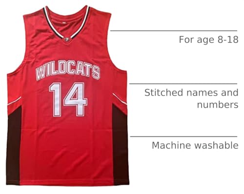 Youth Troy Bolton Jersey,Kids Wildcats #14 High School Basketball Shirt (Large, 14 Bolton Red) by BOROLIN - Image 3
