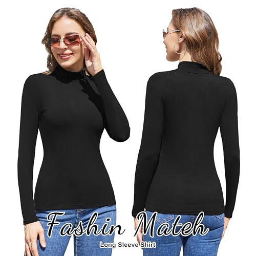 5 Pack Womens Long Sleeve Tops Mock Turtleneck Basic T Shirt Fall Stretch Tight Fitted Thermal Shirts2