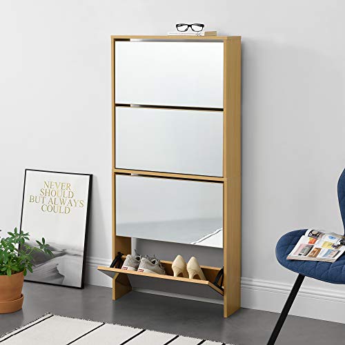 [en.casa] Étagère à Chaussures Design Meuble de Rangement 4 Compartiments Stockage pour 12...