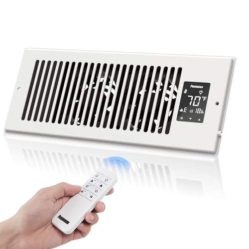 PowerScale Quiet Register Booster Fan Fits 4” x 12” Register Holes with 9-Speed Control Smart Register Vent with LCD Display, Thermostat Control, Heating Cooling AC Vent Fan, White