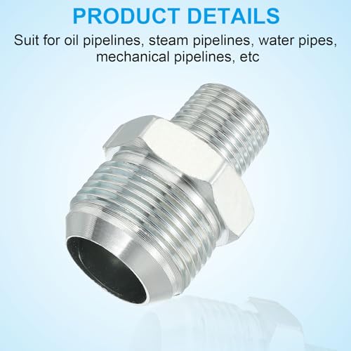 Image of PATIKIL Pipe Adapter Connector 1-5 /16 inch Male 74 Flare JIC x 1 /2 inch Male R Pipe Fitting 2 Pcs Oil Feed Restrictor Fitting Hydraulic Connector for Oil Steam Water Pipelines System