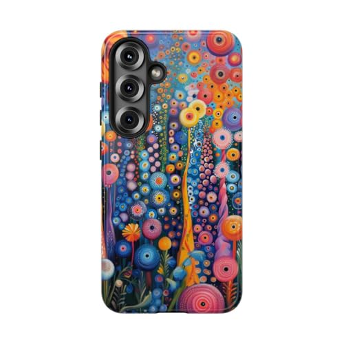 Coque rigide Samsung S25 pour le quotidien motif floral orange chic et brillant