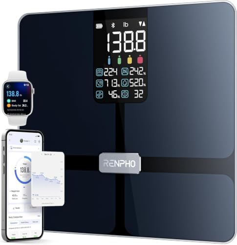 RENPHO Scale for Body Weight, Smart Scale with BMI, Body Fat, Muscle Mass, Bluetooth, 13 Metrics with Large Display, Support App Connection, Black, Elis 2X