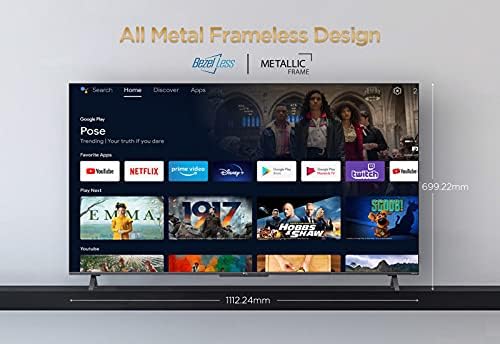 TCL 50C720K QLED Gaming TV 50 Inch Smart Android TV, 4K UHD, HDR Premium, Dolby Vision Atmos, MEMC, ONKYO Loudspeaker, Google Duo, Google Assistant and Alexa, Frameless Metal Design , Amazon Exclusive
