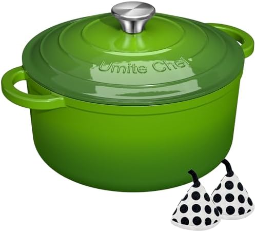 Umite Chef 5QT Enameled Cast Iron Dutch Oven Pot with Lid, Heavy-Duty, Cookware for Bread Baking, Braising, Stews, Roasting, Wedding Registry Ideas & Gifts(Green)