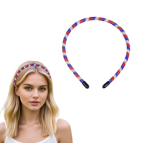 RFSHKOP 4th of July Headband Red Blue White Rhinestone Hairband Glitter Independence Day Headband for Women Patriotic Hair Hoop for USA Party Decoration