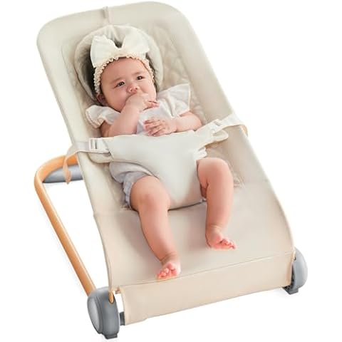 Fodoss Baby Bouncer, Portable Bouncer Seat for Babies, Ergonomic Design Baby Bouncer Chair, Baby Bassinet for Infants, Beige Cover