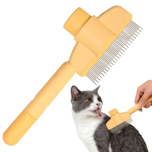 Image of Dogs and Cats Comb with Release Button, Pet Hair Removal Tools with Safe Stainless Steel Teeth for Deshedding, Cat Grooming Supplies for Long /Short Hair, Cat Brush for Shedding, Orange