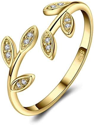 JewelryPalace Ajustable Hoja de Olivo Anillo Mujer Plata Oro 14k ...