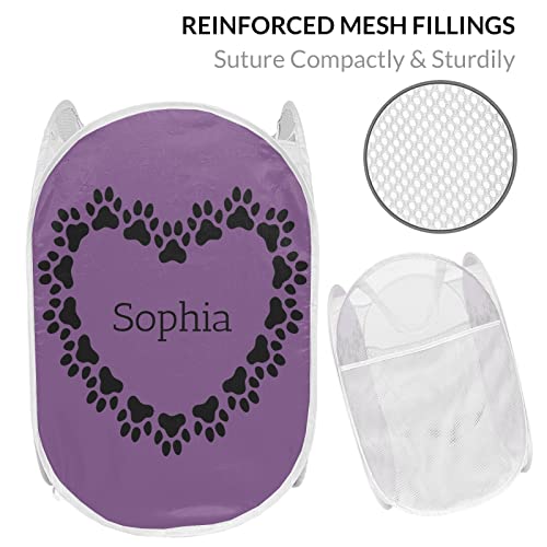 Laundry Mesh Popup Hamper Foldable Lightweight Basket For Washing Clothing Storage For Kids Room Students College Dorm Home Travel & Camping Paw Dog Heart Purple Pop-Up Clothes Hamper #TOP1