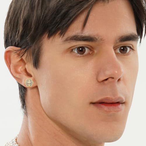 TOPGRILLZ Cross Square Stud Earrings 14K Gold Silver 5A+ Cubic Zirconia Iced Out Sparkle hypoallergenic Cartilage 925 Sterling Silver Square Flat Stud Cross Earrings For Men Women3