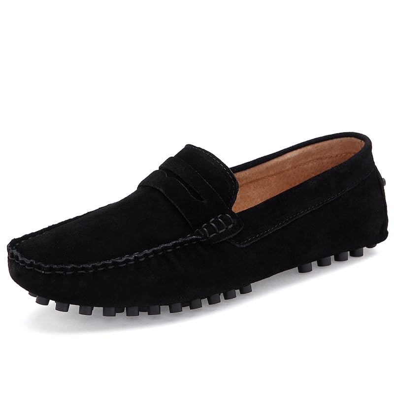 Mens Loafers Round Toe Nubuck Leather Penny Driving Loafers Flexible Anti-Slip Lightweight Walking Fashion Slip-on