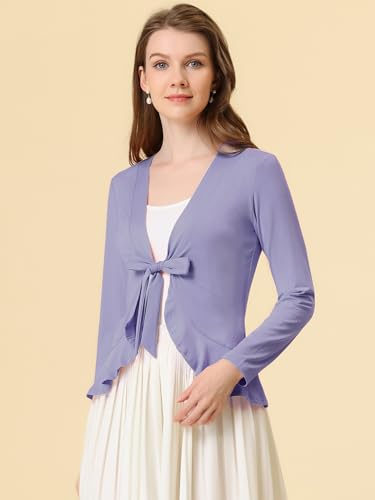 Image of Allegra K Women's Tie Front Sweater Dressy Casual Cardigan Draped Ruffle Shrugs for Women Dresses X-Large Light Purple