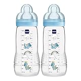 MAM Easy Active Bottle 11 oz (2-Count), Fast Flow Baby Bottles with Silicone Nipples, 4+ Month Baby Essentials, Baby Boy, Designs May Vary