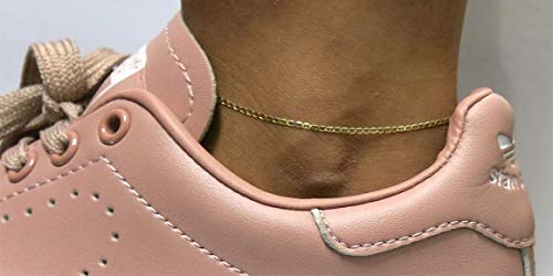 14K Gold Anklets For Women. 14K 10 Inch Anklet, Gold Flat Mariner Anklet,Dainty Anklet Summer Beach Gold Jewelry, Foot Jewelry Ankle (Marina Link) #TOP2