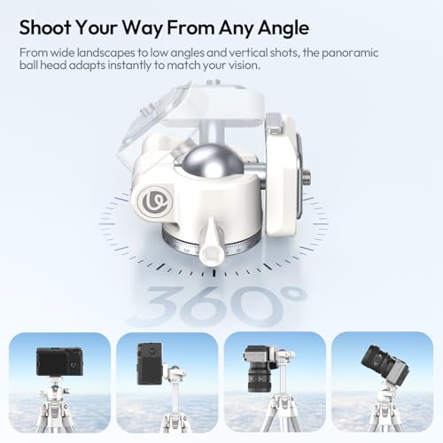 Image of ULANZI Camera Travel Tripod White, 61.5 inch Foldable Aluminum Tripod with UKA Quick Release Plate for Phone Sony Canon Camera, Video Shooting Vlogging Portable Monopod w Phone Clamp Holder Carry Bag