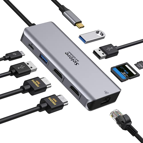 ✔ [9 in 1 Instant Expansion] Docking Station Dual Monitor estende il tuo dispositivo a 2 x HDMI 4K + Gigabit Ethernet + 100 W USB C PD + 2 porte USB 3.0 + porte USB 2.0 + lettura di schede SD/TF; offre diverse possibilità di scelta e facilita il tuo lavoro. ►Nota: solo se la porta USB C del laptop supporta contemporaneamente la funzione di trasferimento dati, ricarica e uscita video, l'hub USB C può funzionare perfettamente con il laptop o tablet USB-C.