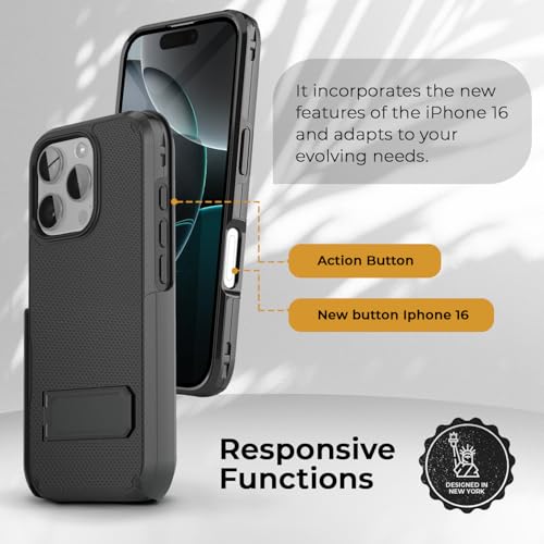 MOTIVE for iPhone 16 Pro Case with Belt Clip & Kickstand, MagSafe Compatible, Shockproof Shell Holster Combo, 6.3" | Black V2 by MOTIVE - Image 9