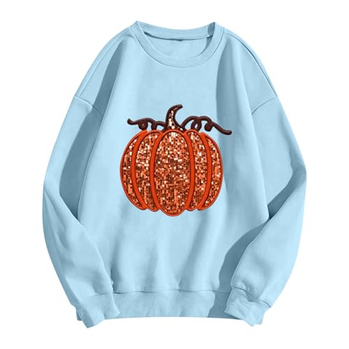 Sweatshirt femme bleu clair taille L à manches longues et col rond pour le sport au quotidien