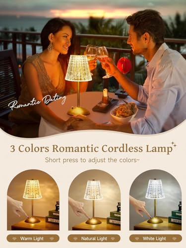 Image of One Fire Wireless Table Lamp, 3 Colours, LED Table Lamp, Battery, 10-Way Dimmable, Vintage, Touch Lamp