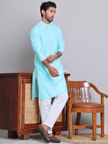 Image of Amazon Brand - Tavasya Men Casual Collared Festive Kurta | Cotton Blend | Solid | Knee Length | Regular Fit (Available in Plus+ Sizes)