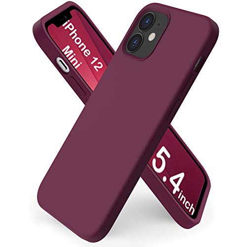 ORNARTO Coque iPhone 12 Mini 5,4 en Silicone, Case Fine en Caoutchouc Liquid Silicone Cover Protection Bumper Anti-Choc Housse Étui pour iPhone 12 Mini (2020) 5,4 Pouces Viin Rouge