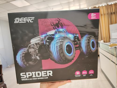 DEERC 1/16 Glowing Spider Remote Control Car - 15KM/H Fast RC Cars W/2 Rechargeable Batteries for 30 Min Play, All Terrain Off-Road Monster Truck Toys for Boys Kids Age 4-7 8-12 Birthday Xmas Gift - Image 8