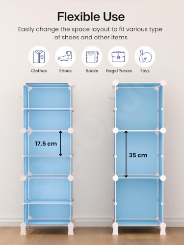 Image of BOXJOY 6 Shelf Plastic Kids Wardrobe with 3 Doors, Sticker Sheet & Holder
