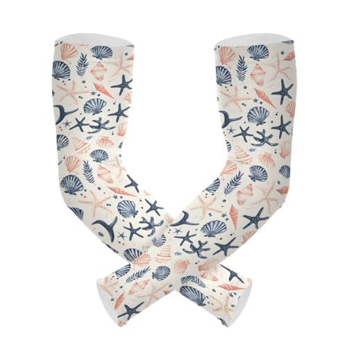 ALAZA Seahell Starfish Coral Reef Watercolor Gardening Sleeves Cooling Arm Sleeves Sun Protection Thumb Hole Arm Covers for Women Men