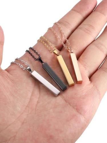 PiercingJ 4 Side Engraving Personalized Custom Message Name Bar Necklace Stainless Steel Pendant Chain for Men Women Valentine's Day Gift Box3