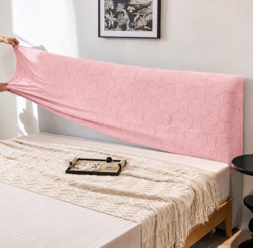 Image of HOMETHREADS Stretchable Lycra /Velvet Headboard Cover | Soft, Dust-Proof & Wrinkle-Resistant Bed Back Protector | Fits Leather, Wooden & Fabric Bedsides (Pink, 150x65Cm)