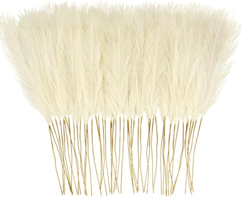 obbsie 150PCS Beige Faux Pampas Grass Decor, 21.6" Fluffy Vase Filler