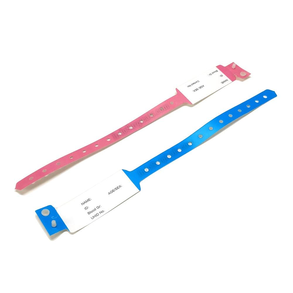 Lot de 100 bandes d'identification pour nouveau-nés et pédiatriques, bleues pour garçons, roses pour filles