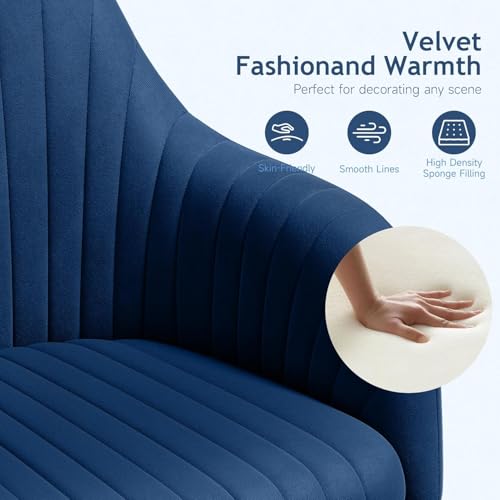 Image of Velvet Desk Chair for Home Office, Adjustable Swivel Task Chair Modern Computer Vanity Chairs with Arm Rest for Bedroom Living Room Make-up Room (Blue Dark)