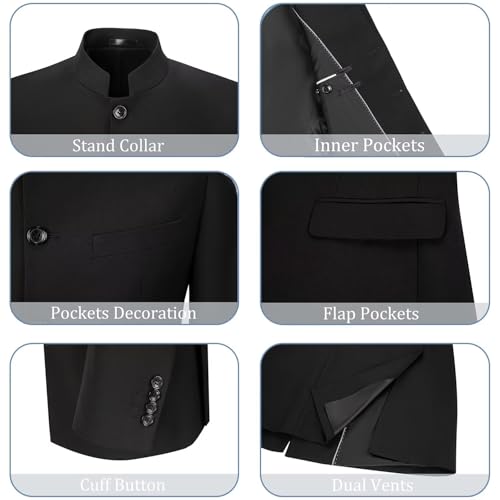 Men's Suits Stand Mandarin Collar Suit 2 Piece Men Slim Fit Chinese Tunic Suits Jacket Pant Set4
