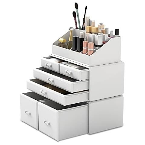 Readaeer Makeup Cosmetic Organiser Storage Drawers Display Boxes Case with 6 Drawers, 3 Pieces, Freely Combined and Stacked Cover