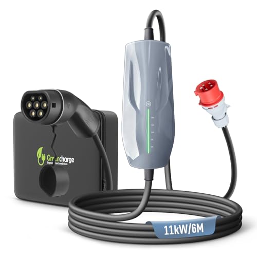 WISSENERGY Tipo 2 Cable de Carga 11KW EV Cargador con Enchufe CEE, 16A Estación de Carga de Caja de Pared móvil trifásica para vehículos eléctricos EVSE, IEC 62196-2, 6 Metros