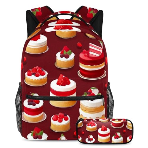 Sacs à dos de jour multicolore et trousse ensemble cartable étudiants motif dessert rouge